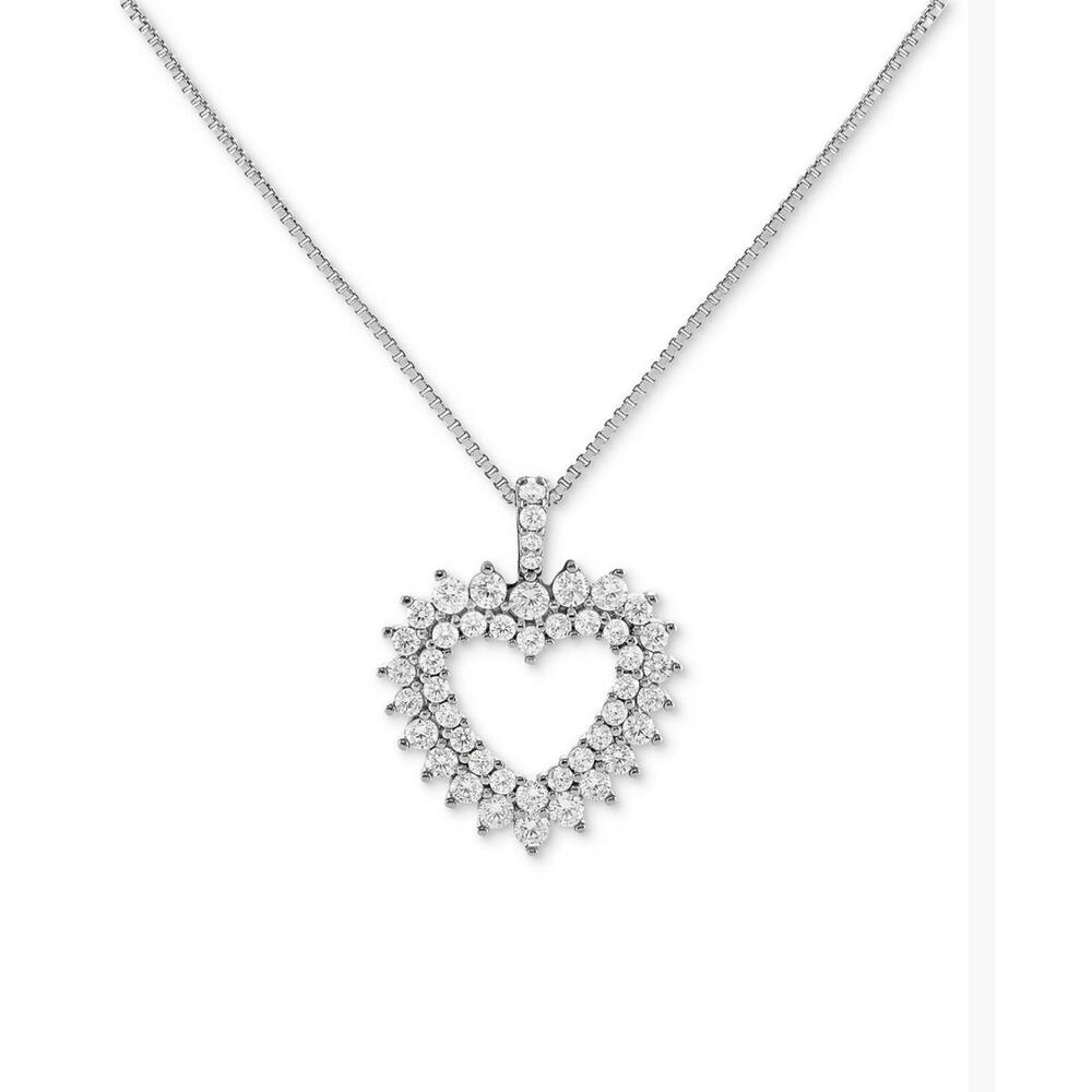 Heart Shaped Sterling Silver and Cubic Zirconia Pendant 18" New in box